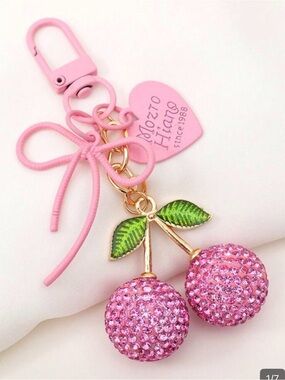 Pink Crystal Cherry Key & Card Holder Charm